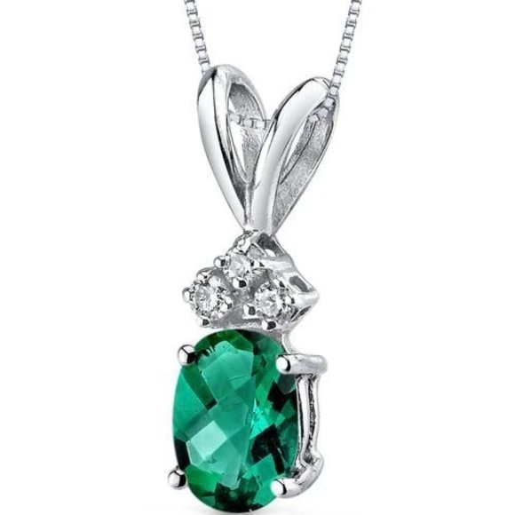 Jewelry - ✨Oval Emerald CZ Rabbit Ears Pendant Necklace, MLNN1046